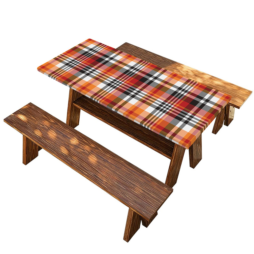 Orange And Black Madras Plaid Print Picnic Table Cover