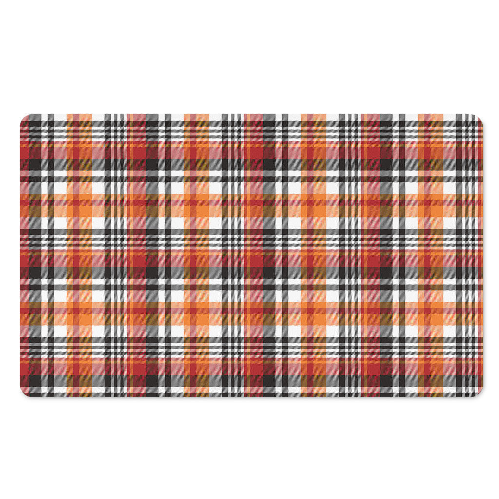 Orange And Black Madras Plaid Print Polyester Doormat