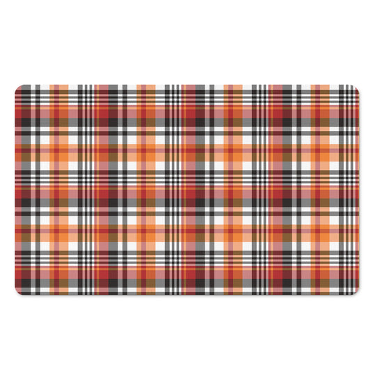Orange And Black Madras Plaid Print Polyester Doormat