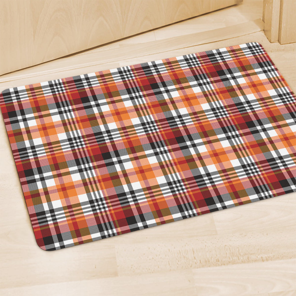Orange And Black Madras Plaid Print Polyester Doormat