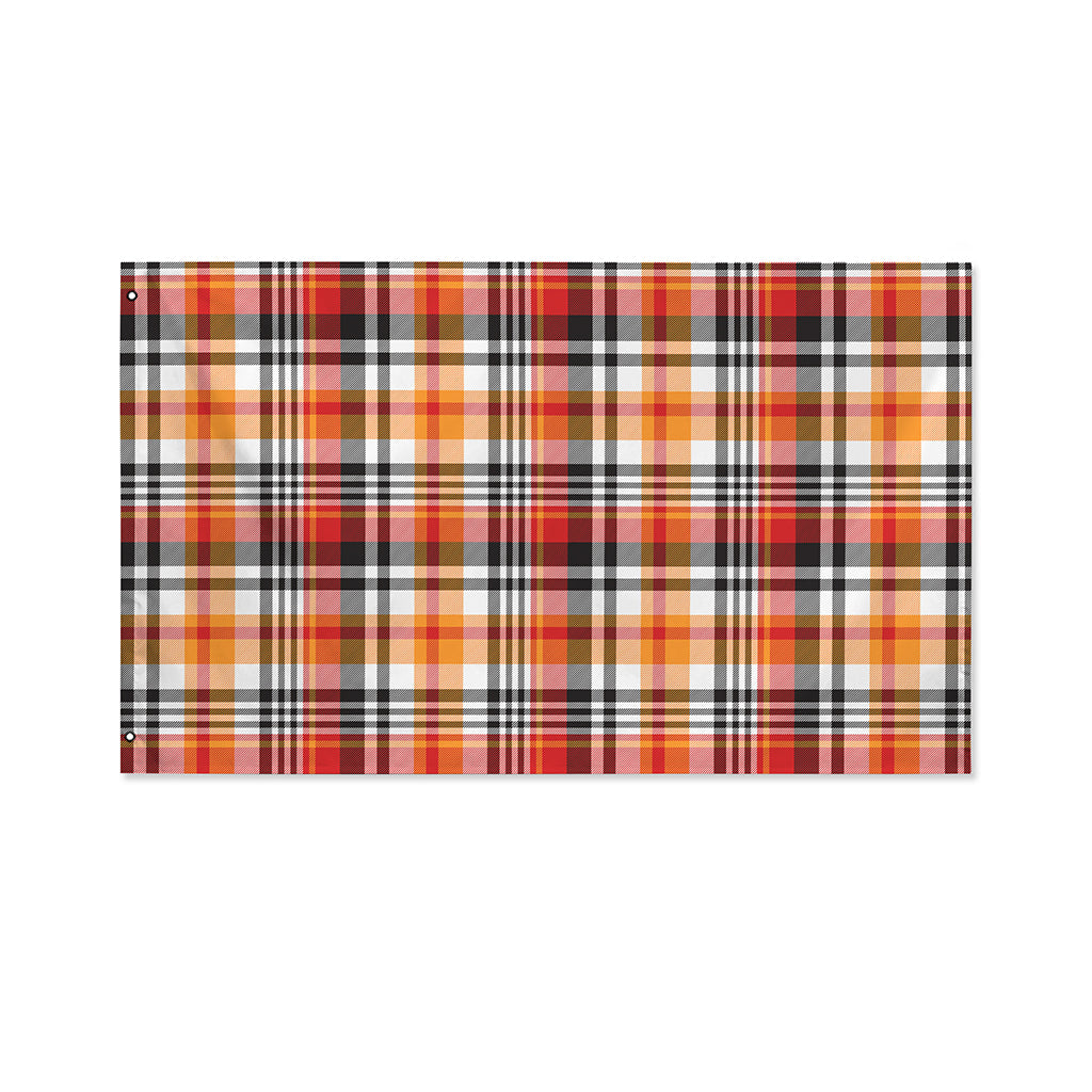 Orange And Black Madras Plaid Print Polyester Flag