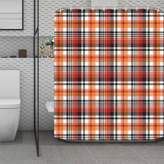 Orange And Black Madras Plaid Print Polyester Shower Curtain