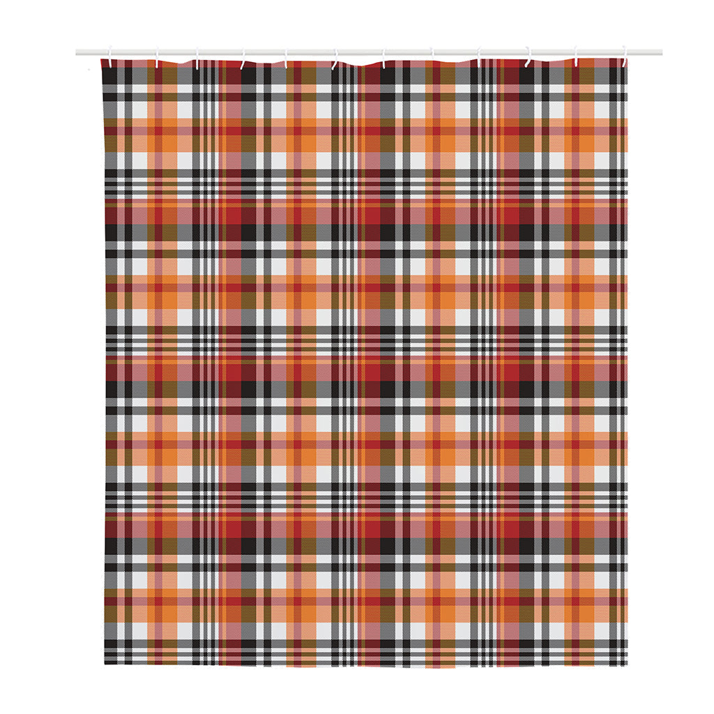 Orange And Black Madras Plaid Print Polyester Shower Curtain
