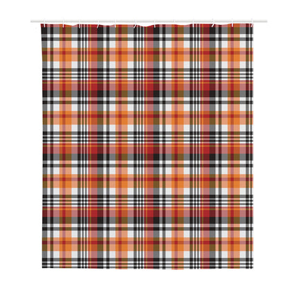Orange And Black Madras Plaid Print Polyester Shower Curtain