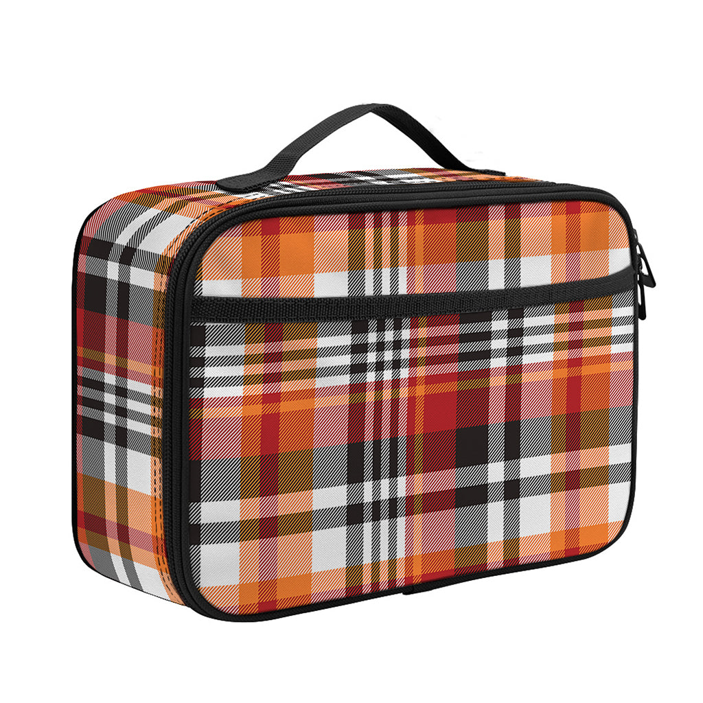 Orange And Black Madras Plaid Print Portable Lunch Bag