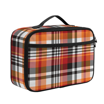 Orange And Black Madras Plaid Print Portable Lunch Bag