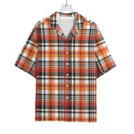 Orange And Black Madras Plaid Print Rayon Hawaiian Shirt