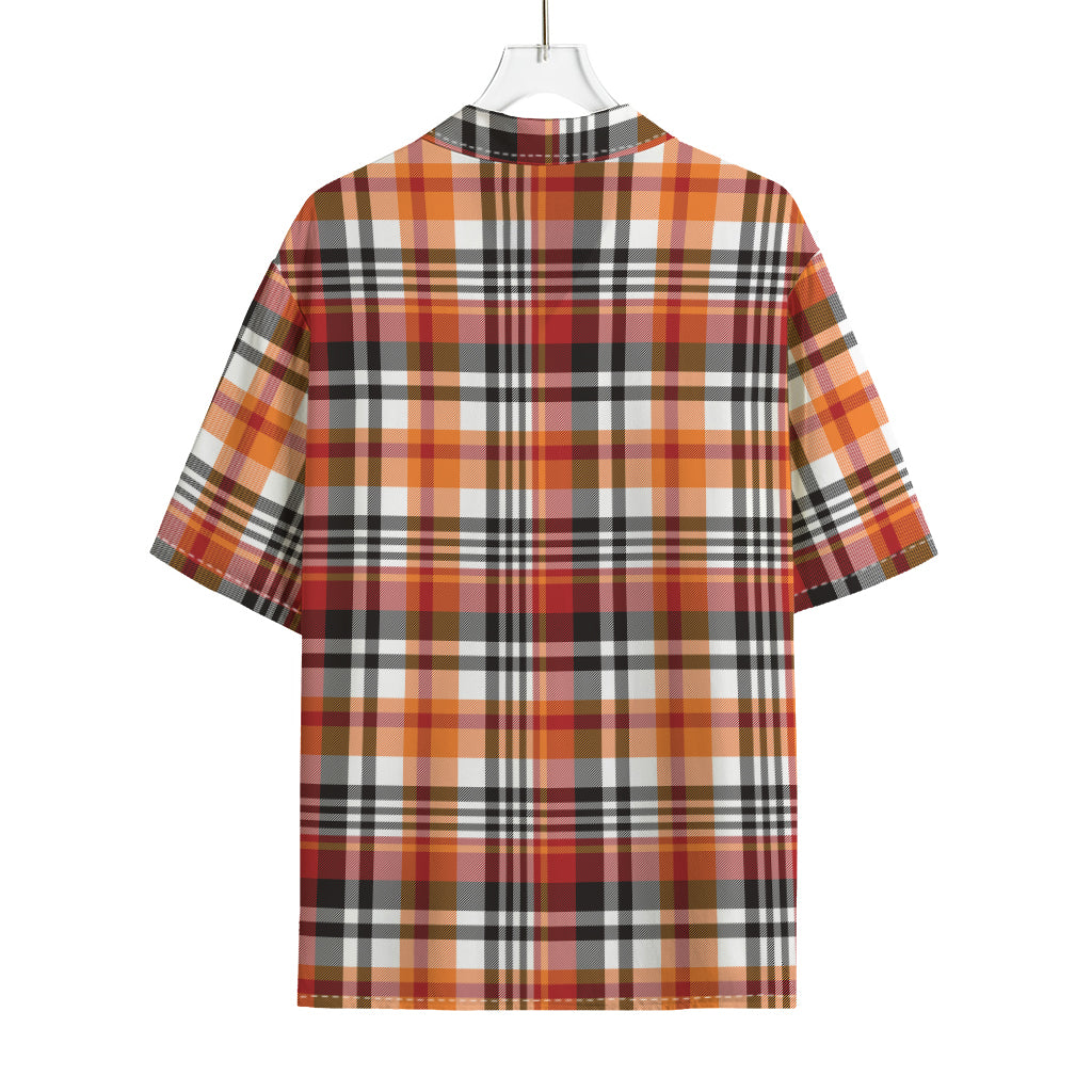 Orange And Black Madras Plaid Print Rayon Hawaiian Shirt