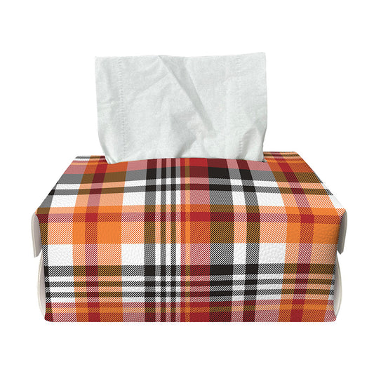 Orange And Black Madras Plaid Print Rectangle Tissue Box Cover