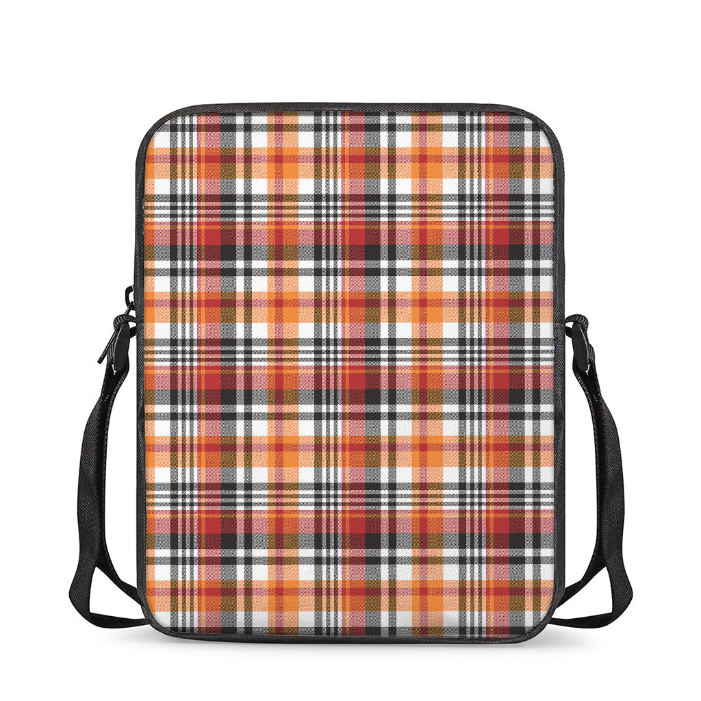 Orange And Black Madras Plaid Print Rectangular Crossbody Bag