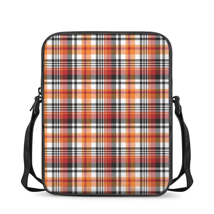 Orange And Black Madras Plaid Print Rectangular Crossbody Bag