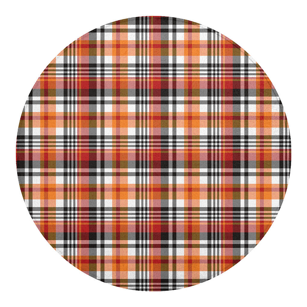 Orange And Black Madras Plaid Print Round Blanket