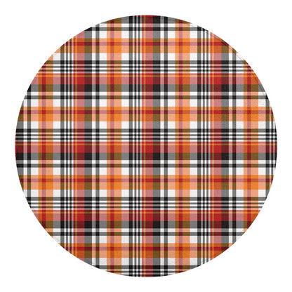 Orange And Black Madras Plaid Print Round Blanket