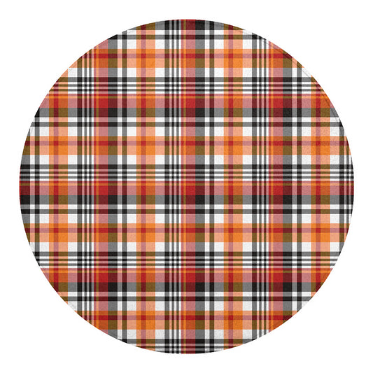 Orange And Black Madras Plaid Print Round Blanket