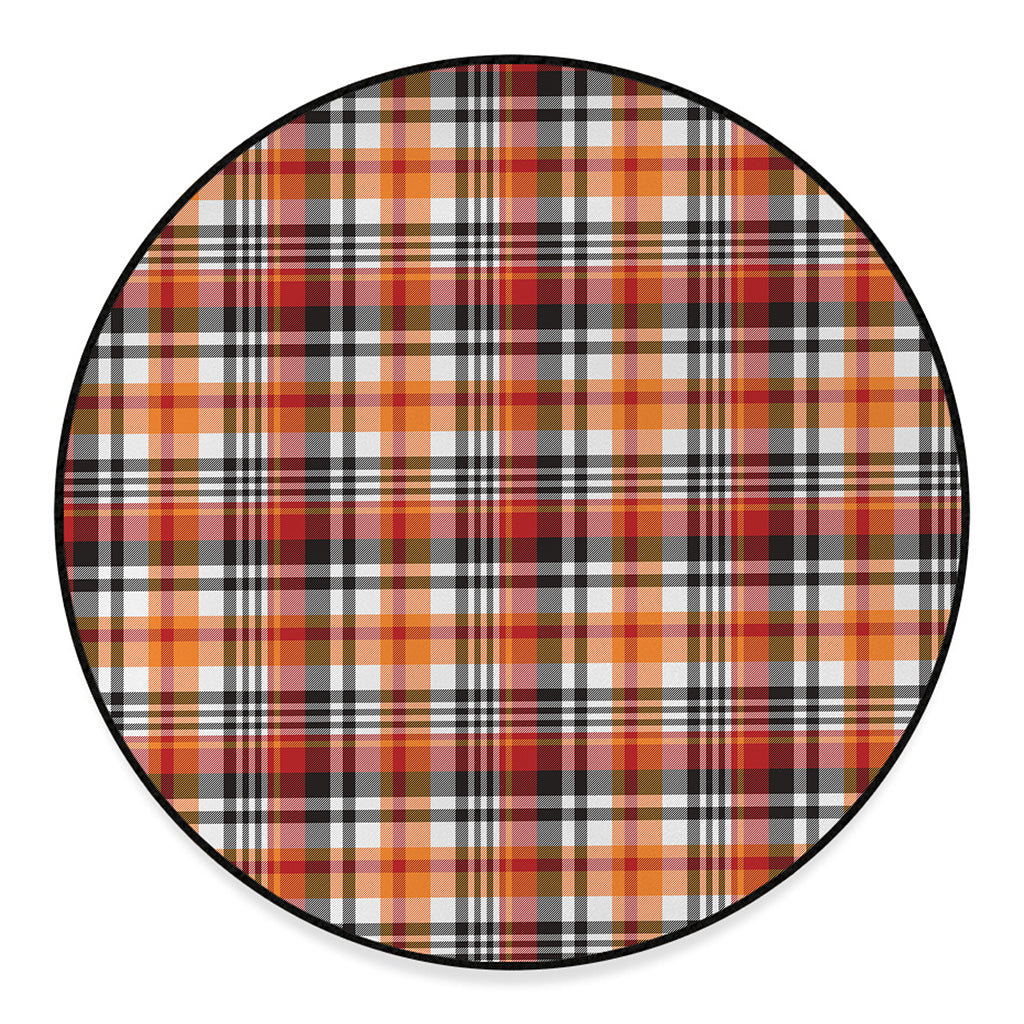 Orange And Black Madras Plaid Print Round Floor Mat