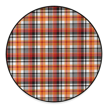 Orange And Black Madras Plaid Print Round Floor Mat