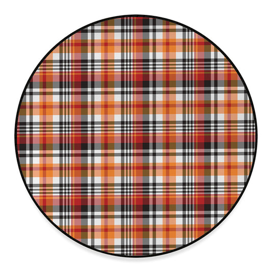Orange And Black Madras Plaid Print Round Floor Mat