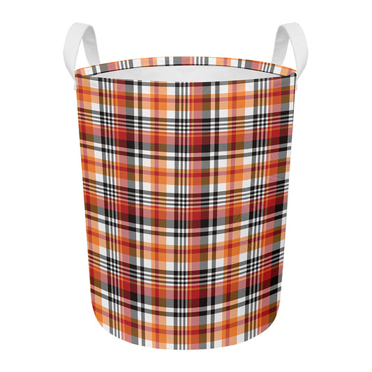 Orange And Black Madras Plaid Print Round Laundry Basket
