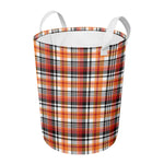 Orange And Black Madras Plaid Print Round Laundry Basket