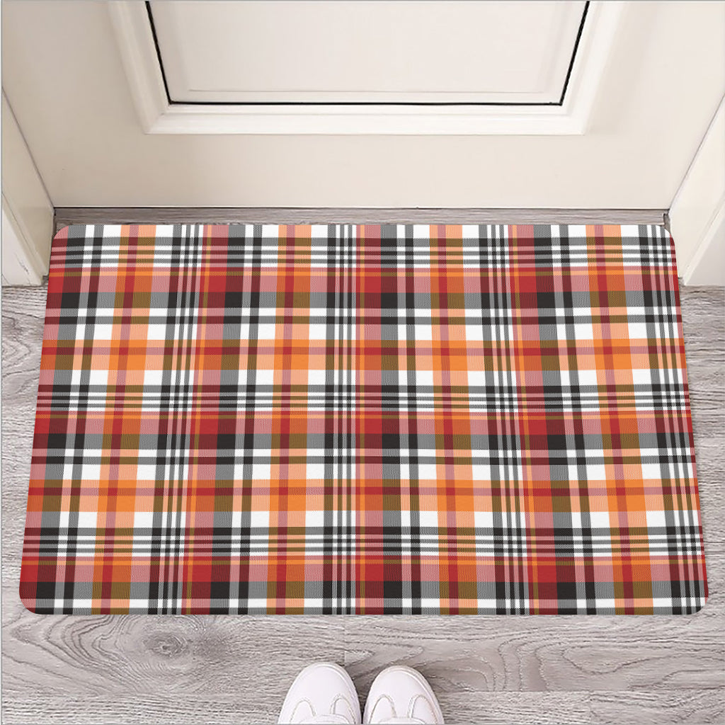 Orange And Black Madras Plaid Print Rubber Doormat