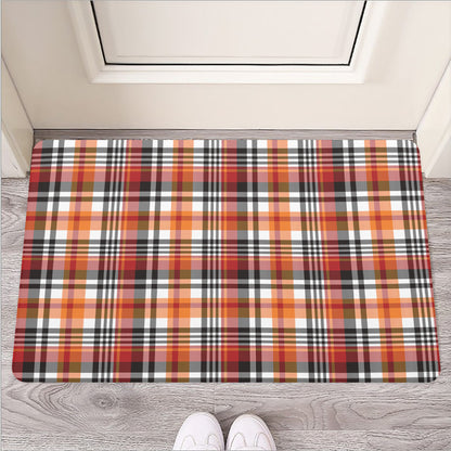 Orange And Black Madras Plaid Print Rubber Doormat