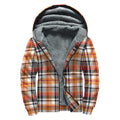 Orange And Black Madras Plaid Print Sherpa Lined Zip Up Hoodie