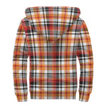 Orange And Black Madras Plaid Print Sherpa Lined Zip Up Hoodie