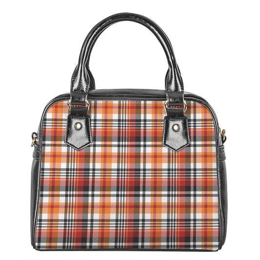 Orange And Black Madras Plaid Print Shoulder Handbag