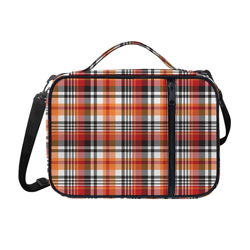 Orange And Black Madras Plaid Print Shoulder Strap Bible Bag
