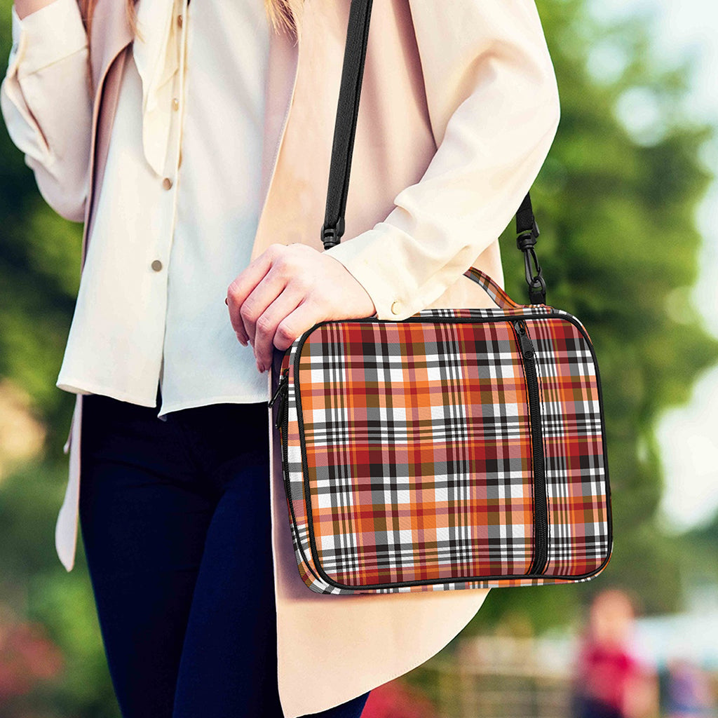 Orange And Black Madras Plaid Print Shoulder Strap Bible Bag