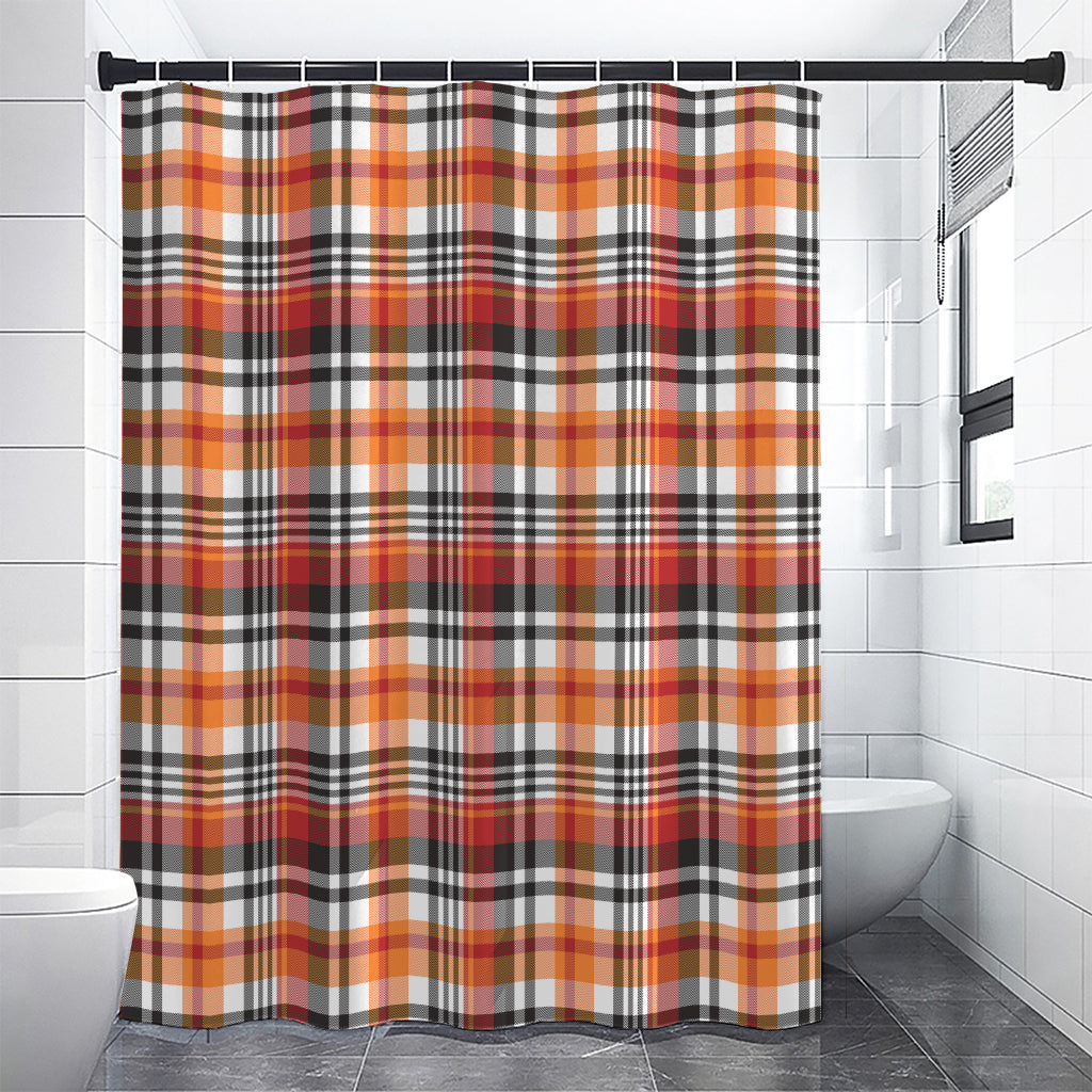 Orange And Black Madras Plaid Print Shower Curtain