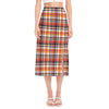 Orange And Black Madras Plaid Print Side Slit Midi Skirt