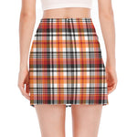 Orange And Black Madras Plaid Print Side Slit Mini Skirt