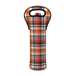 Orange And Black Madras Plaid Print Single Neoprene Wine Tote