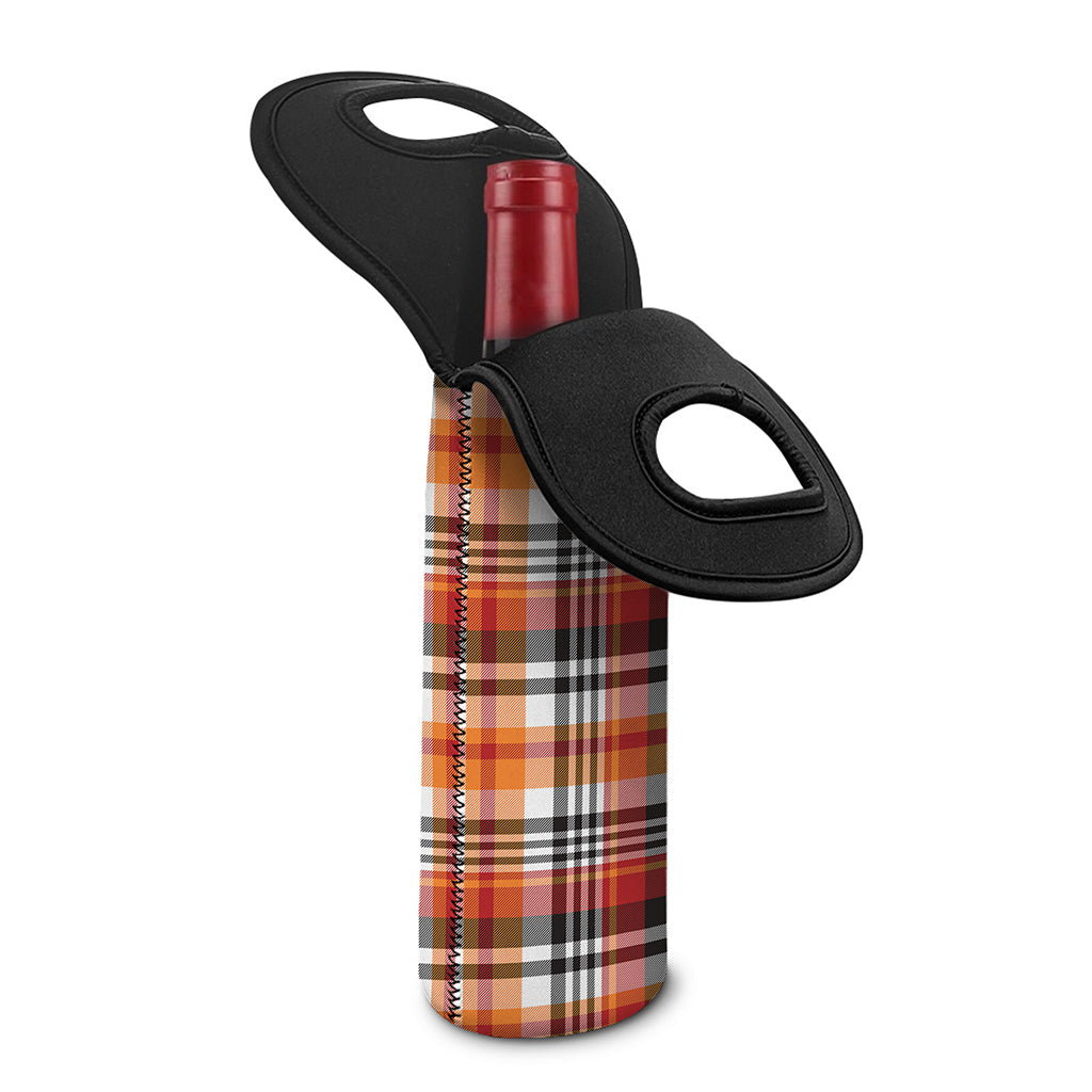 Orange And Black Madras Plaid Print Single Neoprene Wine Tote
