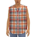 Orange And Black Madras Plaid Print Sleeveless Baseball Jersey