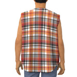 Orange And Black Madras Plaid Print Sleeveless Baseball Jersey