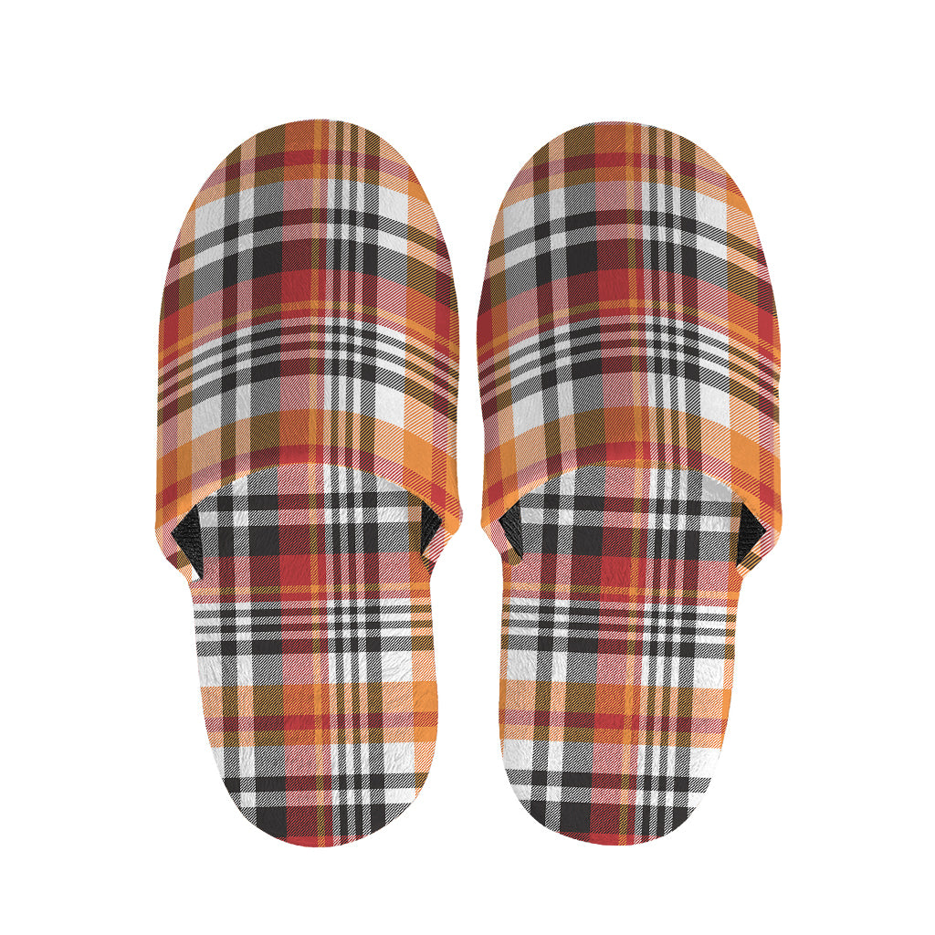 Orange And Black Madras Plaid Print Slippers