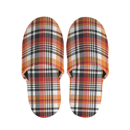 Orange And Black Madras Plaid Print Slippers
