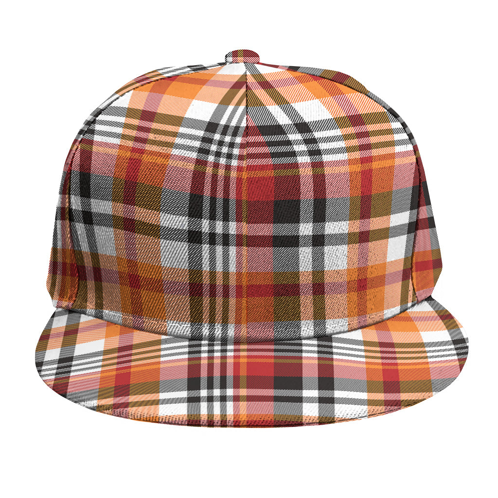 Orange And Black Madras Plaid Print Snapback Cap