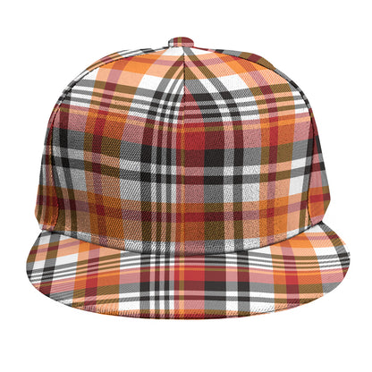 Orange And Black Madras Plaid Print Snapback Cap