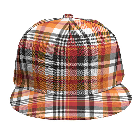 Orange And Black Madras Plaid Print Snapback Cap