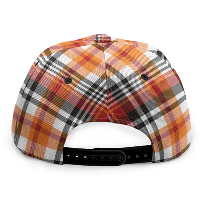 Orange And Black Madras Plaid Print Snapback Cap