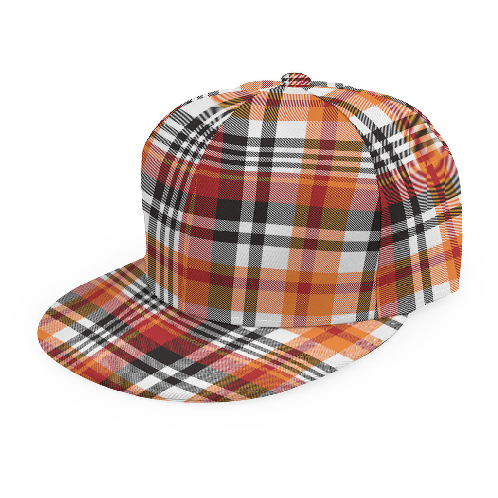 Orange And Black Madras Plaid Print Snapback Cap