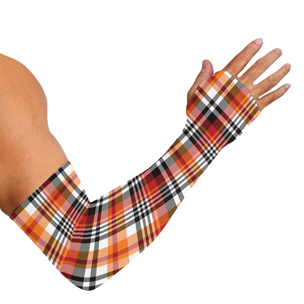 Orange And Black Madras Plaid Print Sun Protection Arm Sleeves