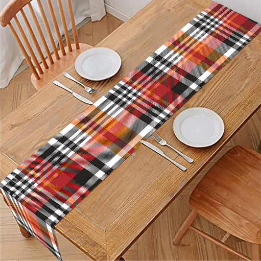 Orange And Black Madras Plaid Print Table Runner