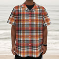 Orange And Black Madras Plaid Print Textured Short Sleeve Shirt