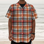 Orange And Black Madras Plaid Print Textured Short Sleeve Shirt