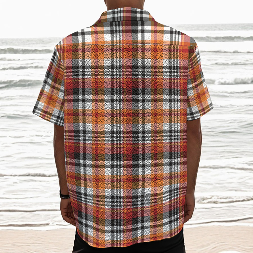 Orange And Black Madras Plaid Print Textured Short Sleeve Shirt