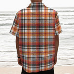 Orange And Black Madras Plaid Print Textured Short Sleeve Shirt